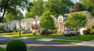 A welcoming street view of a residential neighborhood in Union, New Jersey, with well-kept homes and green lawns