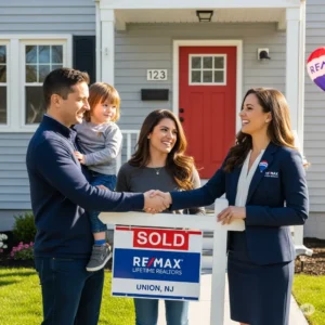 REMAX Lifetime Realtors agent congratulates a family on their new home in Union, NJ